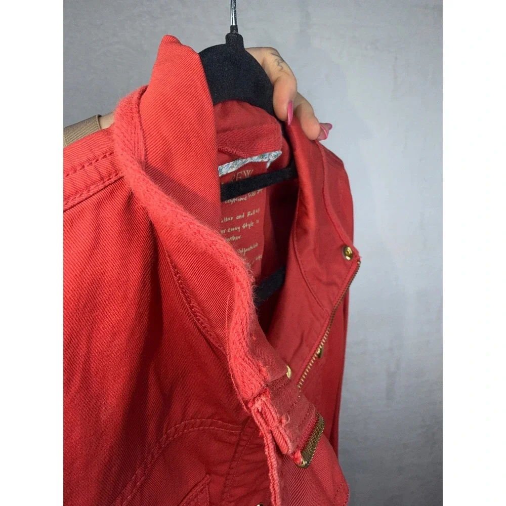 J. Crew Red Utility Jacket with Gold-Tone Hardware